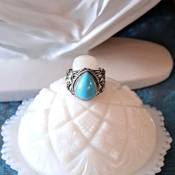 Natural Sleeping Beauty Turquoise Solitaire Ring In 925 Sterling Silver - Picture 5 of 7